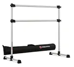 VitaBarre Prodigy Series: Modern Aluminum Double Bar Freestanding Ballet Barre 4-5 ft, 4 ft / Satin Silver / Add Bag