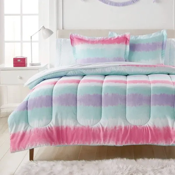 Dream Factory Tie Dye Stripe Bed in A Bag Comforter Set Full / Pink