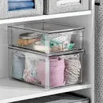 mDesign Plastic Stacking Closet Storage Organizer Bin with Drawer, 2 Pack, Clear - Clear