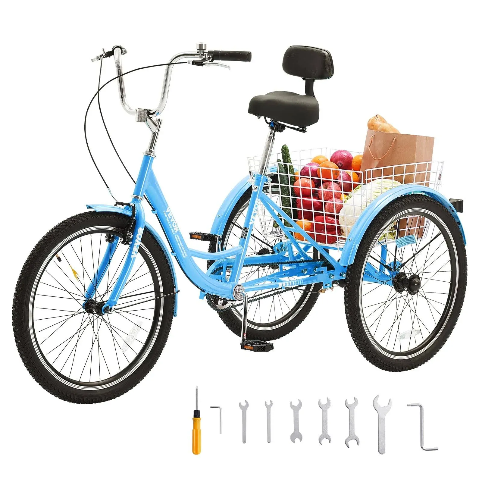 VEVOR Adult Tricycles Bike, Three-Wheeled Bicycles, 3 Wheel Bikes Trikes, Carbon Steel Cruiser Bike with Basket & Adjustable Seat, Picnic Shopping Tricycles for Seniors, Women, Men