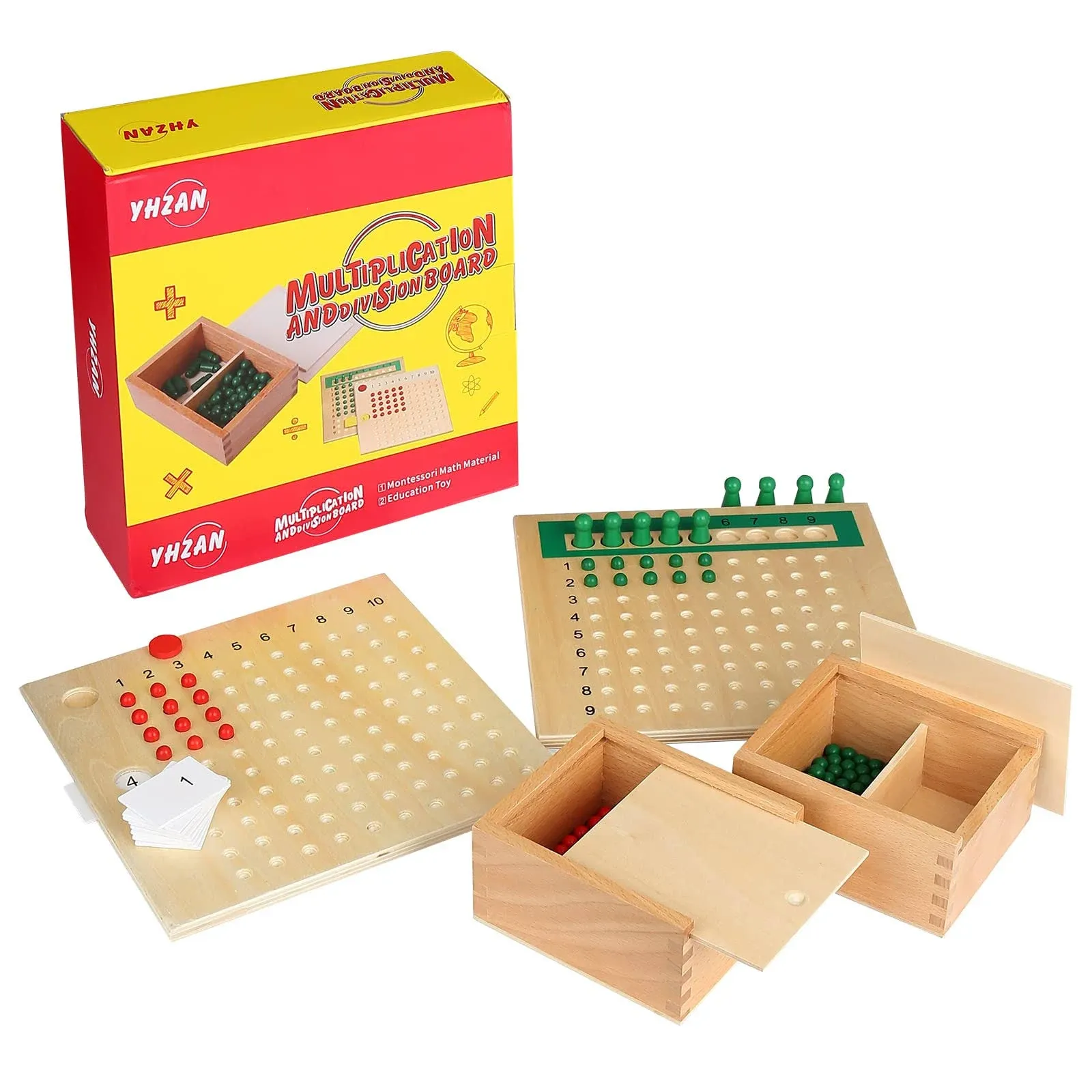 YHZAN Montessori Math Material Multiplication and Division Board Game Bead Boxed Arithmatics Wooden Math Manipulatives for Homeschool Classroom Kids Educational Toy