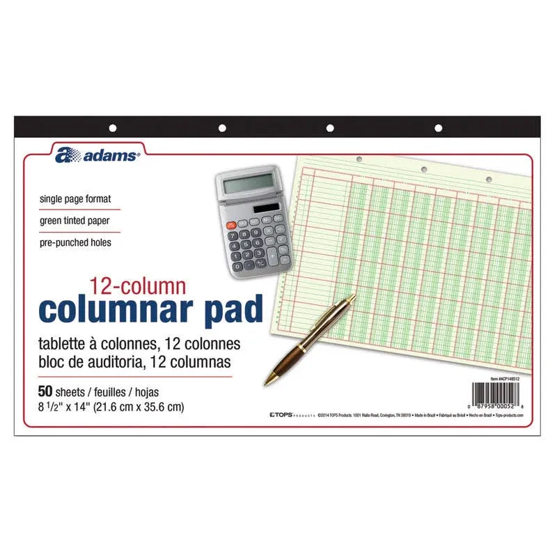 ABFACP148512 Columnar Pad, 12 Col, 14" x 8-1/2", 6 EA/CT