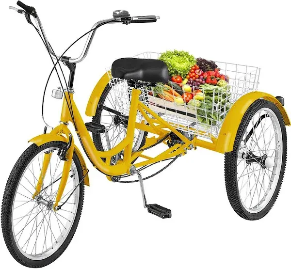 VEVOR Adult Tricycles Bike, Three-Wheeled Bicycles, 3 Wheel Bikes Trikes, Carbon Steel Cruiser Bike with Basket & Adjustable Seat, Picnic Shopping Tricycles for Seniors, Women, Men