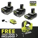 Ryobi ONE+ HP 18V Brushless Cordless Jig Saw Kit with (2) 4.0 Ah Batteries, 2.0 Ah Battery, and Charger