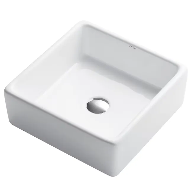 Kraus Elavo Ceramic Vessel Square Modern White Bathroom Sink (15.2-in x 15.2-in) Lowes.com