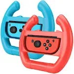 TNP Racing Wheel for Nintendo Switch/Switch OLED Joy-Con Controller (Set of 2 Red + Blue) Racing Steering Wheel Controller Accessory Grip Handle Kit Attachment