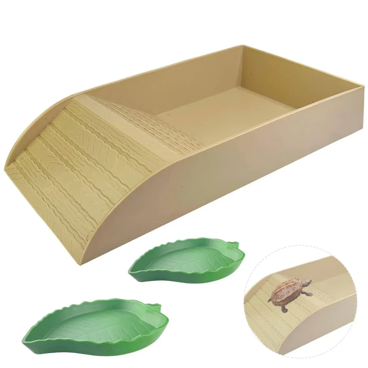 3 Pcs Tortoise Food Dish with Ramp and Tortoise Water Bowl,Gray Reptile Water ...