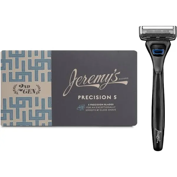 Jeremy's Razors for Men: Precision 5 Blade Razor - Stainless Steel Blades, Lubricating Strip, Precision Trimmer - Men's Shaving Kit, Travel Razor Face Body Head Shavers (1 Razor 4 Cartridges)