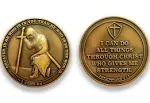 Gold-Color Plated Christian Challenge Coin with Knight Templar and Bible Verses