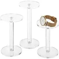 Mygift Acrylic Display Riser Set of 3 Clear Round Acrylic Jewelry/Watch Display Pedestal Riser Stands