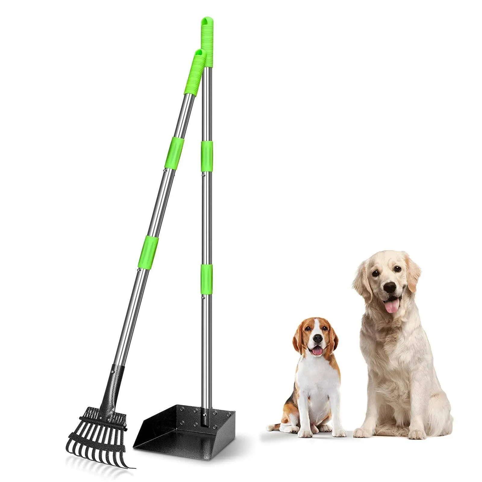 Tooge Pooper Scooper, Dog Pooper Scooper Long Handle Stainless Metal Tray And Rake For Large Medium Small Dogs Heavy Duty A-Standard