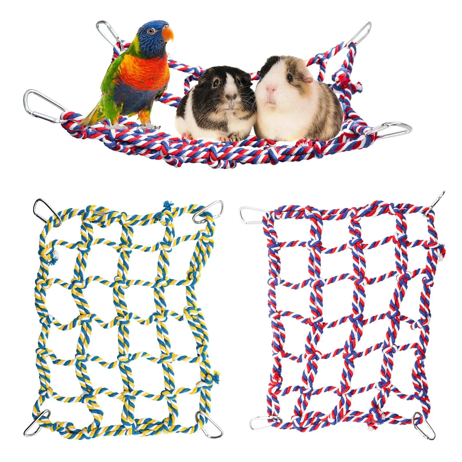 2 Pack Colorful Bird Rope Net, Rat Climbing Rope Net, Pet Hanging Hammock, Bird Ladder Rope Bridge, Small Animal Rope Net Toy, Cage Decor Accessories for Rat Hamster Bird Ferret(11×8 inches)