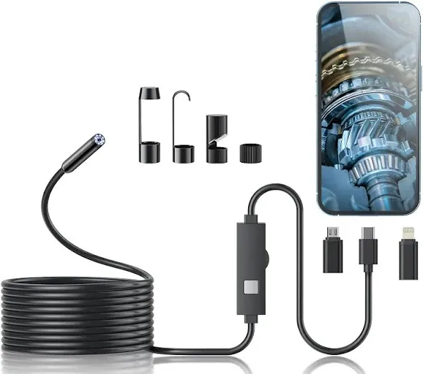 Endoscope Camera with Light, 1920P HD Borescope Tools with 8 Adjustable LED Lights, Endoscope with 16.4ft Semi-Rigid snake camera, 7.9mm IP67 Waterproof Inspection Camera for IOS and Android