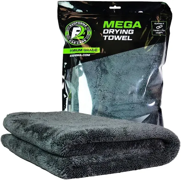 ExoForma Mega Car Drying Towel from No Streaks, Scratches, or Water Spots - Large Premium 1200 GSM Microfiber - Double Twist Pile & Edgeless Design for 1 Quick & Effortless Dry - 24” x 36”