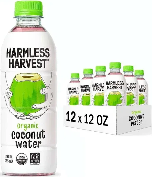 Harmless Harvest Organic Coconut Water Drink, Hydrate with Natural Electrolytes, No Sugar Added, Fair for Life Certified, Original Coconut Water 12 Fl Oz (Pack of 12)