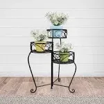 Plant Stand– 3-Tier Indoor or Outdoor Display with Laser Cut Shelves (Black)