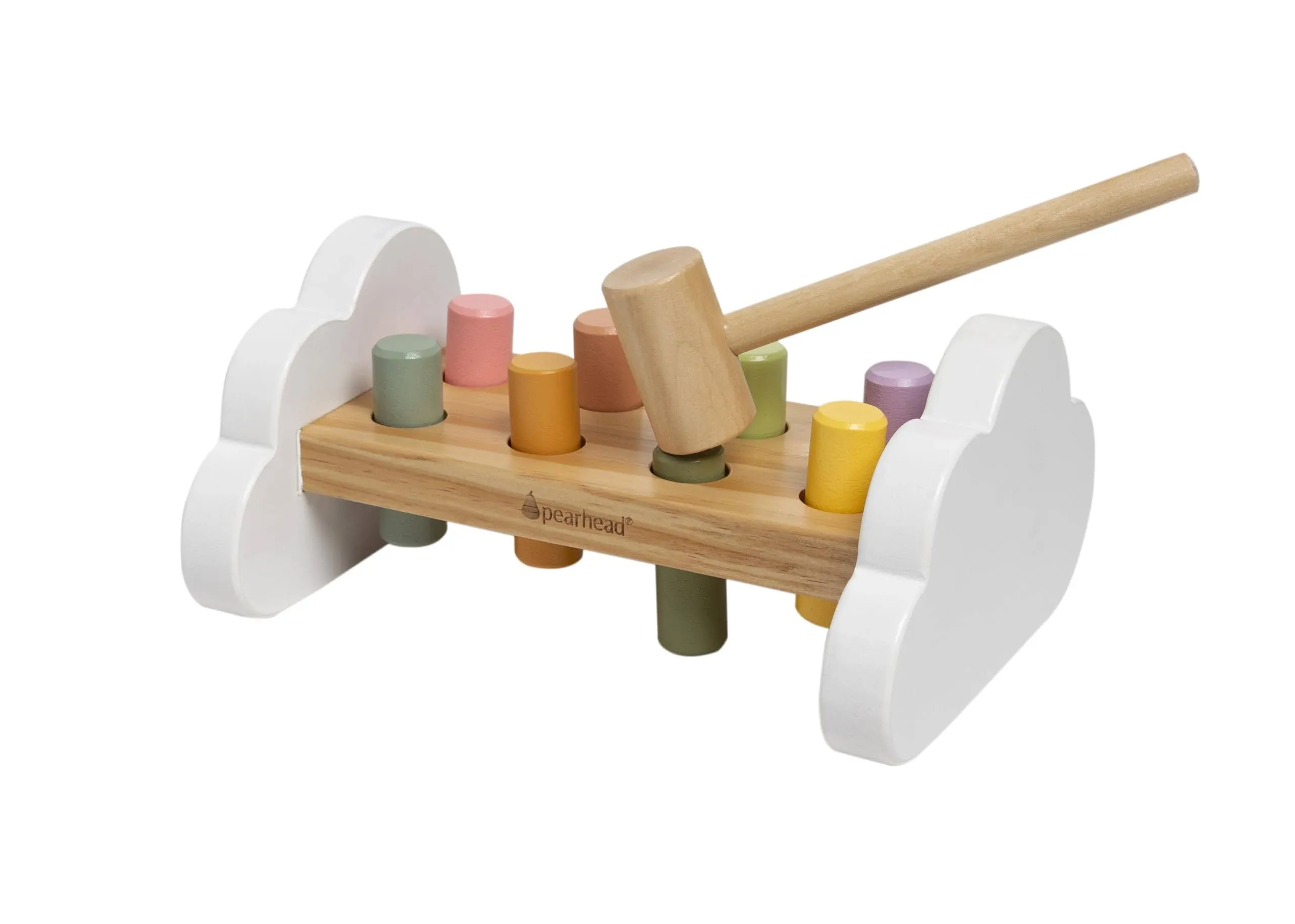 Pearhead Montessori Hammer Bench Toy, Pounding and Hammering Wooden Toy, Early Developmental Interactive Toddler Toy for Ages 1+ Years