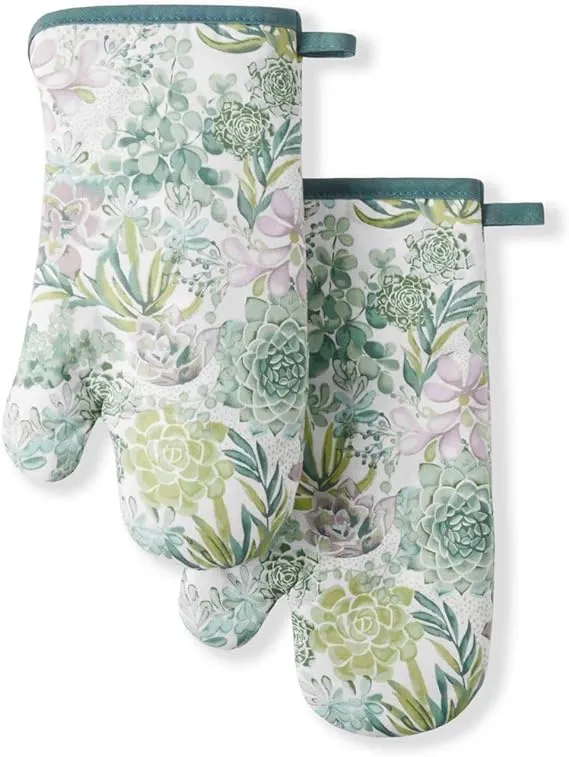 Martha Stewart Succulents Oven Mitt 2-Pack Set, Green, 7"x13"