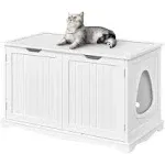 Yaheetech Cat Litter Box Enclosure, Cat Litter Box Furniture Hidden, Wooden Pet Crate Cat Washroom Storage Bench with Divider Home Litter Loo Indoor Cat House White