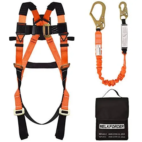 1 D-Ring Industrial Fall Protection Safety Harness Kit with Single Leg 6-Foot Sh