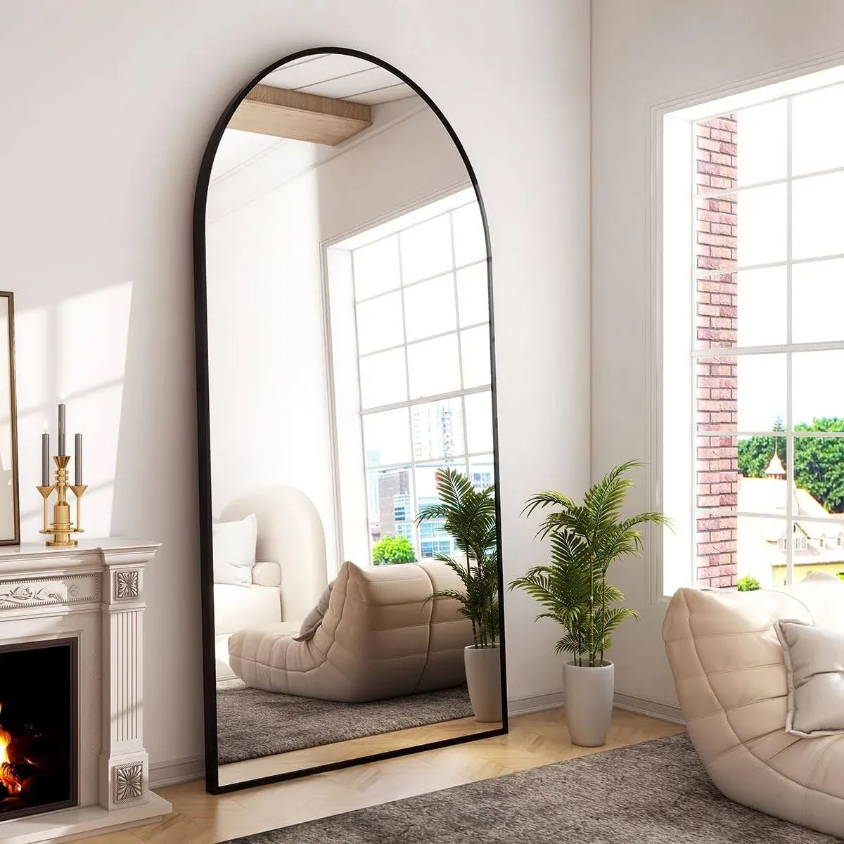 -34x76 inch Wall Mount Arched Full Length Mirror-Aluminu<wbr/>m Alloy 76&#034;x34 Black