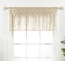 Boho Macrame Textured Cotton Valance/Kitche<wbr/>n Curtain Neutral 40x30