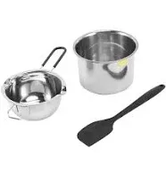 Double Boiler Pot Set Stainless Steel Melting Pot with Silicone Spatula for Melting Chocolate,Soap,Wax,Candle Making, Silver