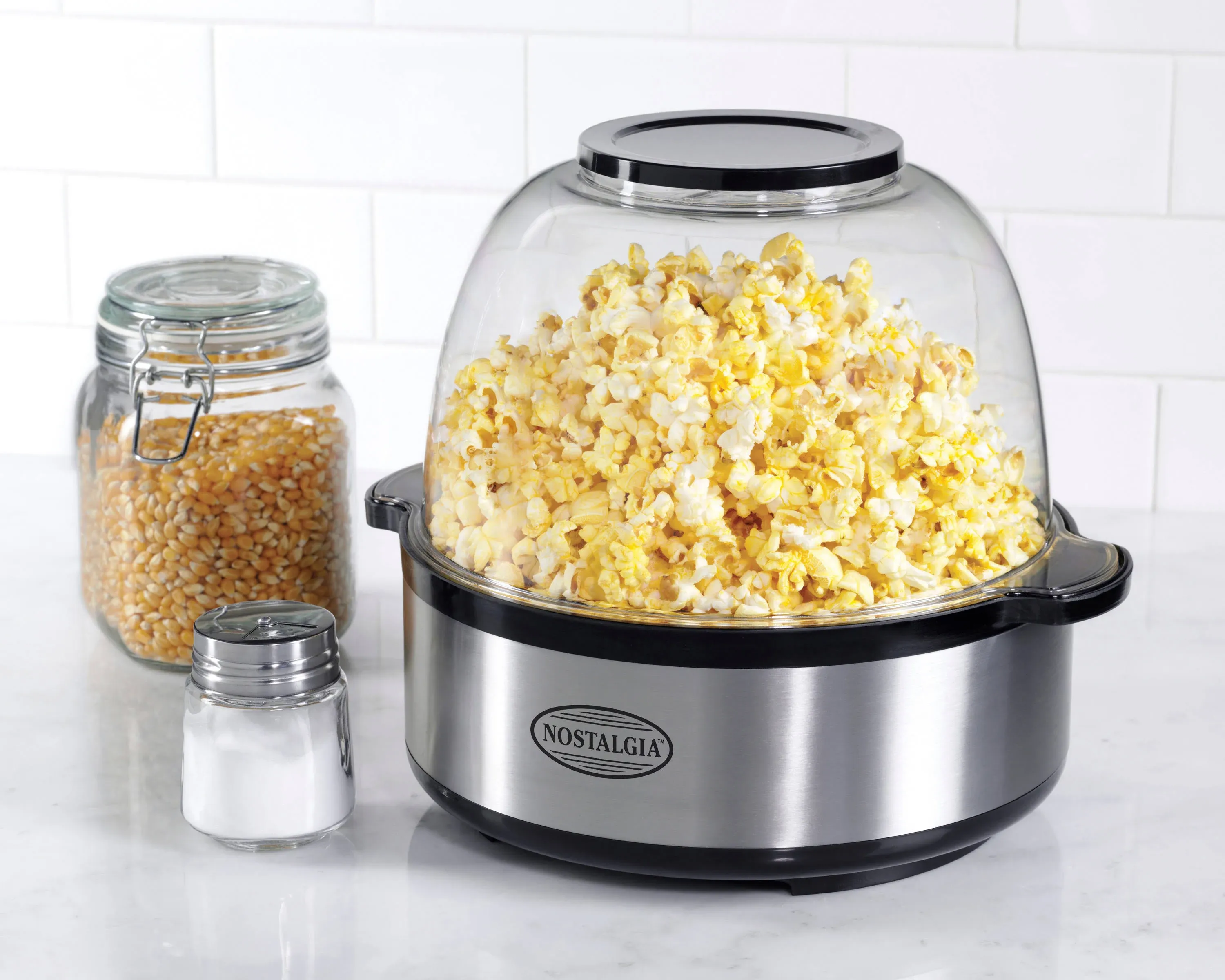 Nostalgia Stainless Steel 6-Quart Stirring Speed Popper with Quick-Heat Technology 24 Popcorn, with Kernel Measuring Cup, Makes Roasted Nuts, Perfect for Birthday Parties, Movie Nights