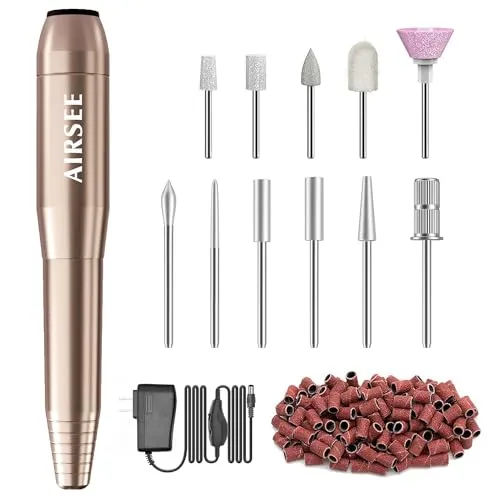 Airsee Portable Electric Nail Drill Professional Efile Nail Drill Kit for Acrylic, Gel Nails, Manicure Pedicure Polishing Shape Tools with 11Pcs Nail 