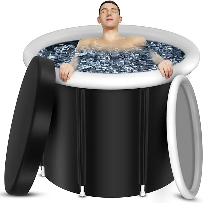 Ice Bath Tub, XL Large Cold Plunge Tub for Cold Water Therapy Recovery, 110 Gal Portable Ice Bathtub Athletes Adult at Home Outdoor, Foldable Inflatable tub with Cover and Lid