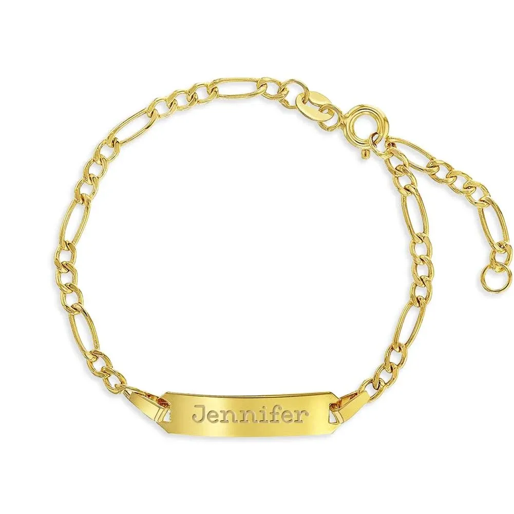 14k Yellow Gold Unisex Adjustable Kids ID Bracelet Engravable Identification Tag