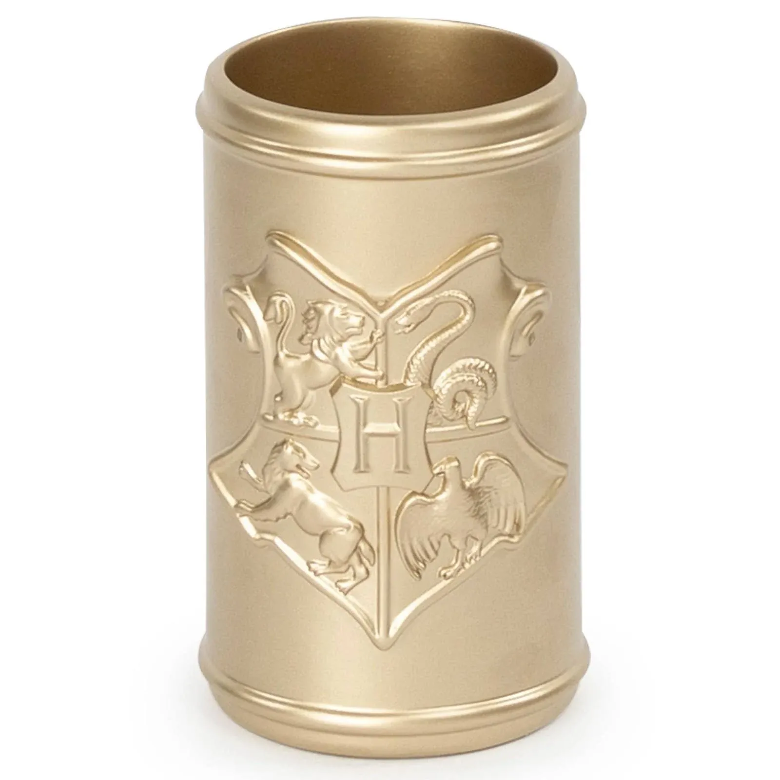 Harry Potter Bathroom Tumbler - Gold Resin Toothbrush/Pen Holder Features Hogwar