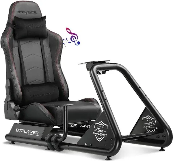 GTPLAYER Racing Simulator Cockpit with Seat and Bluetooth Speakers, Racing Style Reclining Seat and Ultra-Sturdy Alloy Steel Frame (Red)