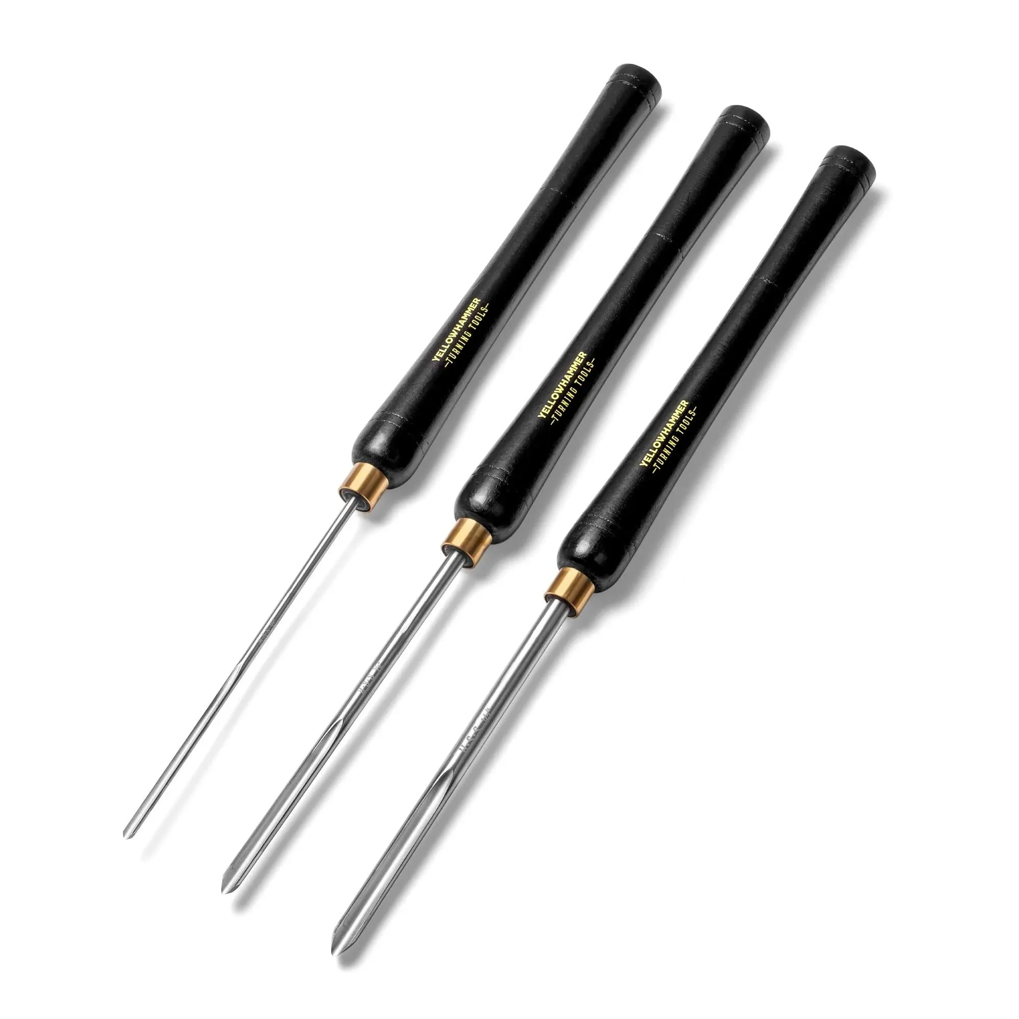 Yellowhammer Turning Tools Essentials 3 Piece Bowl Gouge Set Includes 1/4 Flute, 3/8 Flute, and 1/2 Flute Featuring Beech Handles, Brass Ferrules and