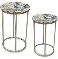 Onyx - Agate Top Nesting Table - Pearl Silver