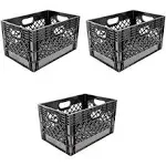 Juggernaut Storage 24 Quart Stackable Storage Crate with Handles Black (3 Pack)