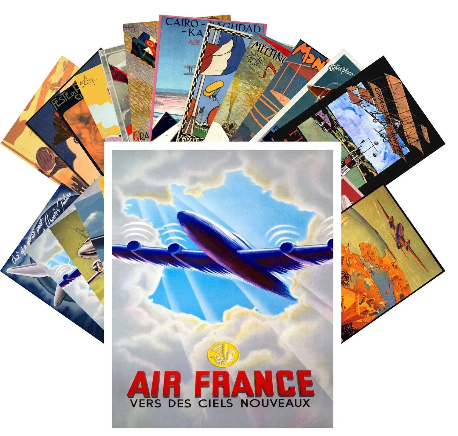 Postcard Pack (24 pcs) Vintage European Aviation Travel Posters CC1058