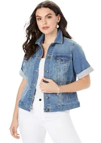 Roaman's Plus Size Women's Short-Sleeve Stretch Denim Jacket