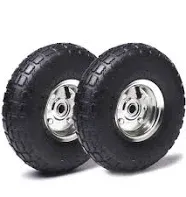 4.10/3.50-4 Pneumatic Tire, 10" Tire and Wheel, 2 Pack, with 2.2" Offset Hub, 5/8" Axle Bore Hole, Sealed Bearings, for Hand Truck Trolley Dolly Cart