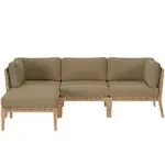 Modway Clearwater Outdoor Patio Teak Wood 4-Piece Sectional Sofa Gray Light Brown