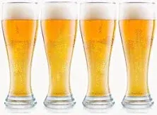 DU VINO USA Made Nucleated Pilsner Glasses- Etched Beer Glass for Better Head Retention, Aroma and Flavor - 16 oz Craft Beer Glasses for Beer Drinking Bliss - 4 Pack