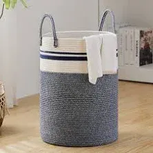 58L Large Woven Laundry Hamper by Fiona's Magic, Tall Cotton Rope Laundry Basket, Boho Storage Basket for Blankets, Toys and Clothes Hamper for