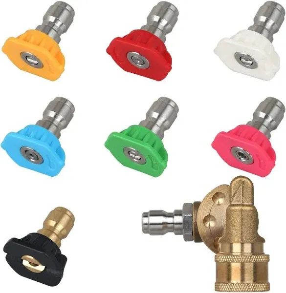 STYDDI Pivoting Coupler Kit for Pressure Washer, Pressure Washer Tips and Quick Connect Pivot Adapter Coupler with 5 Rotation Angles, Soap and Rinse Jet Stream Tips, 1/4 inch, 2.5 GPM, 4500 PSI