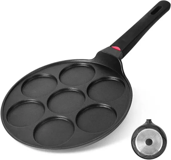 Cainfy Pancake Pan Maker Nonstick Induction Compatible 10.5 Inch Mini Non Stick Silver Dollar Grill Blini Griddle Crepe Pan