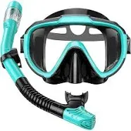 Greatever Snorkel Set Adults Snorkeling Gear Anti-Fog Panoramic View Swim Mask Dry Top Snorkel Kit with Carry Bag for Snorkeling Scuba Diving Travel