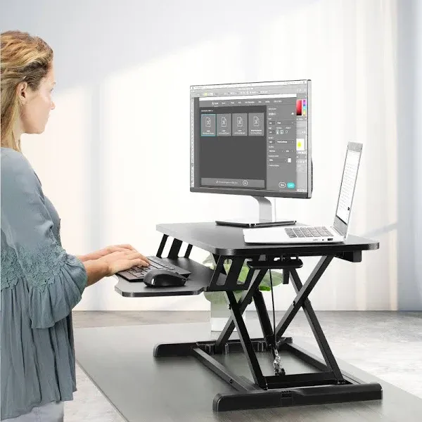 Height Adjustable Standing Desk Converter Vivo Size: 4.5" H x 36" W x 16" D, Color: Light Wood/White