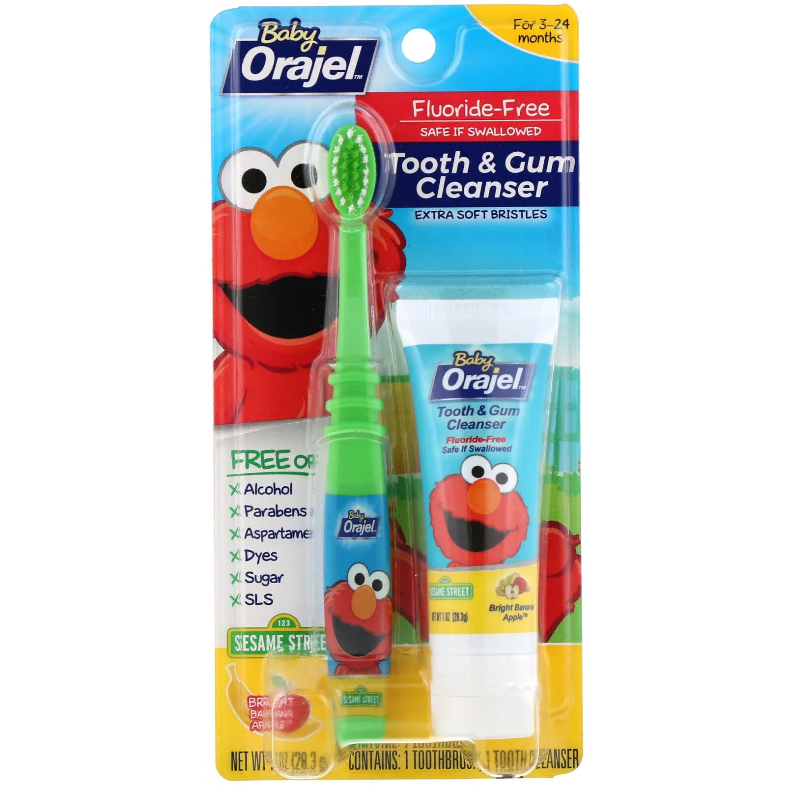 Orajel, Elmo Tooth & Gum Cleanser, Fluoride-Free, 3-24 Months, Bright Banana Apple, 1 oz (28.3 g) on OnBuy