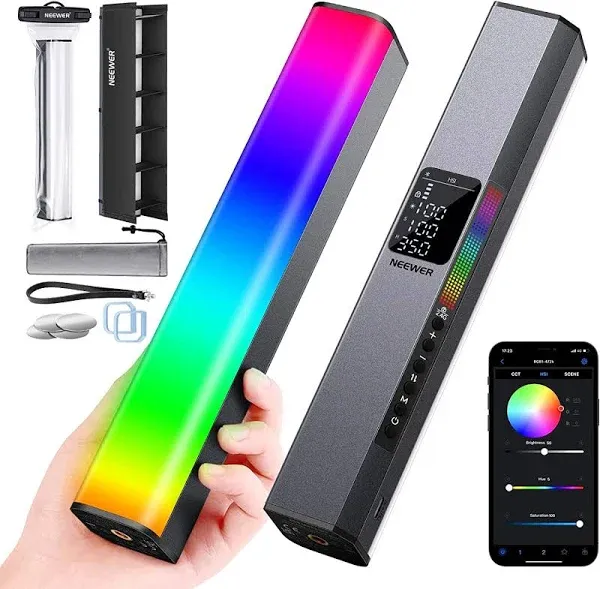 NEEWER RGB1 LED Tube Light Stick with Metal Barndoor, Handle, Touch Bar/APP Control, Magnetic Handheld RGB Video Light, 3200K-5600K CRI98+ Dimmable Photography Lighting with 6400mAh Battery, 17 Scenes