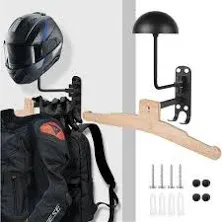 Motorcycle Helmet Rack Wall Mount 180 Degree Rotation Metal Bike Helmet Holder Mount Bicycle Helmet Display Hanger Stand with 2 Hooks for Motorcycle