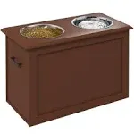 PawHut Raised Pet Feeding Storage Station with 2 Stainless Steel Bowls Base for Large Dogs and Other Large Pets, Dark Brown